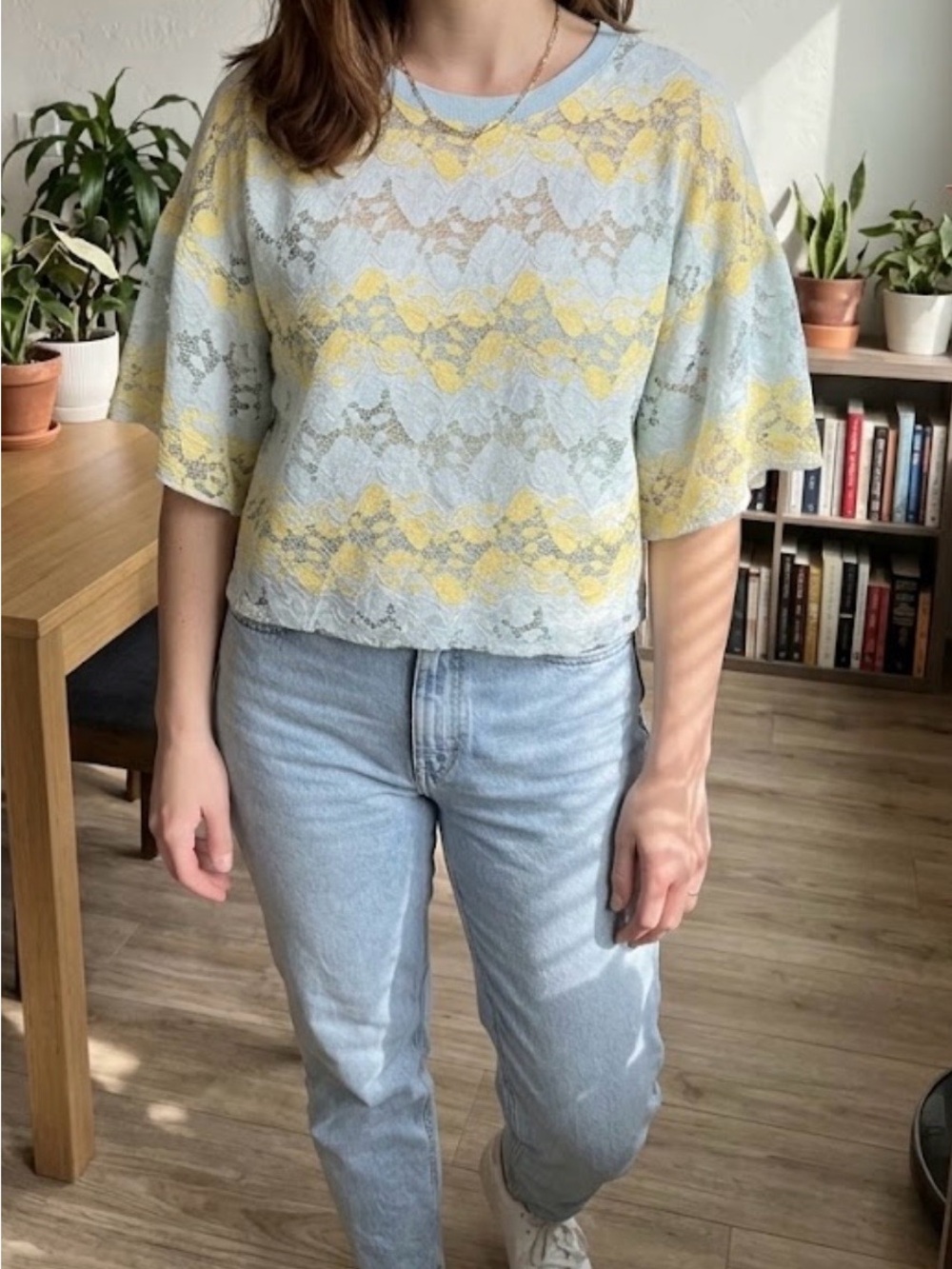 Preloved Zara Floral Lace Short-Sleeve Top Small